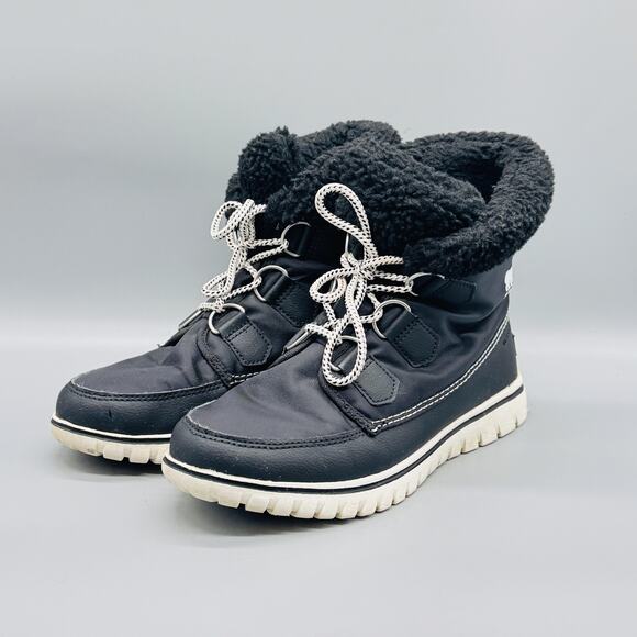 Sorel Boots Womens 8.5 Black Waterproof Faux Fur Lace Up Carnival Winter Snow - Picture 4 of 13